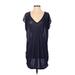 Anne Cole Casual Dress - Mini V Neck Short sleeves: Blue Solid Dresses - Women's Size Small