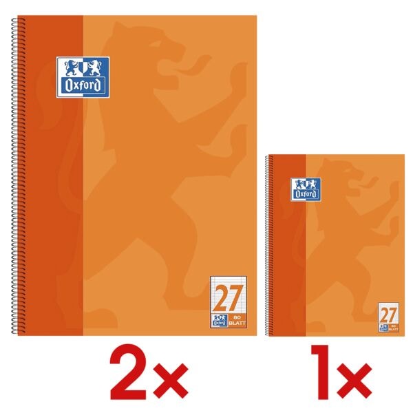 Oxford 2+1 Collegeblock »Schule« Lineatur 27, A4+ liniert, Optik-Papier orange Image