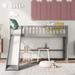 Twin Size Low Loft Bed with Slide for Boys Girls, Loft Bed Toddler Bed with Ladder and Safety Guardrail Wood Slat Support, Gray