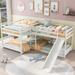 Twin Size Bunk Bed & L-Shaped Full with Slide & Short Ladder, Modern Design Wooden Low Bunk Bed with Full Length Guardrail