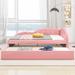 Full Size PU Upholstered Daybed with Unique Cloud-Shaped Guardrail, Cute Wooden Daybed with Trundle Wood Slat Support, Pink