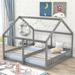 Wood 2 Shared Bedframe, Twin Size House Platform Bed with Little Stairway for Kids Teens Adults, 2 in 1, No Need Spring Box