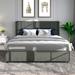 Full Size Gray Linen Upholstered Wingback Platform Bed with Drawers