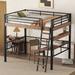 Retro Loft Bed with Desk, Wood/Metal Structure Bed Frame