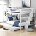 Solid Wood Full Size Bunk Bed with Trundle, Full Over Full Bunk Bed with Staircase, Can be Converted Into 3 Separate Beds