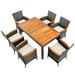 7 Pieces Patio Acacia Wood Cushioned PE Rattan Wicker Dining Set - 59" x 35.5" x 29"