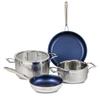 Blue Jean Chef 6-Piece Stainless Steel Cookware Set, Hammered Finish, Tri-Ply Construction Clad Cookware, Nonstick
