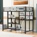 Multi-Functional Twin Size Loft Bed with All-in-One Desk and Shelf, Sturdy Metal Loft Bed with Writeboard & Guardrail, Black