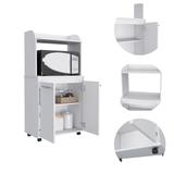 Kitchen Island Cart with 2 Doors, Microwave Shelf on Wheels