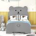 Unique Bear-Shaped Kids Twin Size Platform Bed, Wooden Bed Frame Cute Kids Bed No Box Spring Needed for Boys Girls, Gray