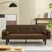 Convertible Sofa Bed Futon Recliner Loveseat Couch Folding Couch Sleeper Set, Velvet Bench Sofa w/ Arm Pillows&Split Back, Brown