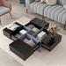 Coffee Table Square Cocktail Table End Table w/ Hidden Storage, Black