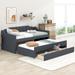 Solid Wood Sofa Bed Frame with Trundle and 3 Drawers, Twin Size Upholstered Daybed with Swooping Arms, No Box Spring Needed