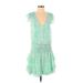 Ramy Brook Casual Dress - Mini Plunge Short sleeves: Green Print Dresses - Women's Size Small