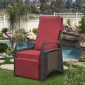 Skypatio Indoor & Outdoor Recliner Chair PE Wicker Patio Recliner with Flip Table Red