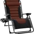 Oversized Padded Zero Gravity Chair Folding Outdoor Patio Recliner XL Anti Gravity Lounger for Backyard w/Headrest Cup Holder Side Tray Outdoor Polyester Mesh - Brown
