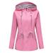 snowsong Womens Jacket Fall Outfits Ladies Solid Hooded Slim Pocket Hooded Striped Raincoat Windbreaker Coat Womens Coats Red 2 L