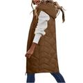 Diufon Puffer Jacket for Women Mid Length Sleeveless Hoodies Outdoor Thermal Diamond Down Coats Long Waistcoats