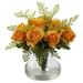 Nearly Natural Rose & Maiden Hair Floral Arrangement with Vase