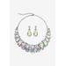 Women's Silver Tone Tone Bib Necklace Set, Aurora Borealis Crystal, 16" by PalmBeach Jewelry in Crystal