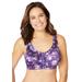 Plus Size Women's Front-Close Satin Wireless Bra by Comfort Choice in Rich Violet Floral (Size 50 B)