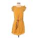 Shilla Casual Dress - A-Line Crew Neck Short sleeves: Yellow Solid Dresses - Women's Size X-Small