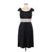 Adrianna Papell Casual Dress - Party Scoop Neck Short sleeves: Black Solid Dresses - Women's Size 8