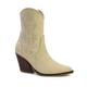 ESSEX GLAM Womens Western Cowboy Ankle Boots Ladies Embroidered Detail Beige Faux Suede Pointed Toe Block Heel Size 7