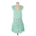 Ramy Brook Casual Dress - Mini Plunge Short sleeves: Green Tie-dye Dresses - Women's Size Small