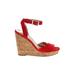 Express Wedges: Red Solid Shoes - Women's Size 7 - Peep Toe