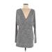BCBGeneration Casual Dress - Mini Plunge Long sleeves: Gray Dresses - Women's Size Medium