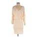 FP BEACH Casual Dress - Mini V-Neck 3/4 sleeves: Ivory Solid Dresses - Women's Size X-Small