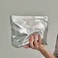 Semplice paillettes lucide argento pochette borsa cosmetica borsa per trucco portatile da donna articoli da toeletta borsa per la cura della pelle custodia per organizer