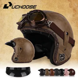 Uchoose retro motorrad helm pu leder offenes gesicht 3/4 chopper fahrrad helme klassischer casco