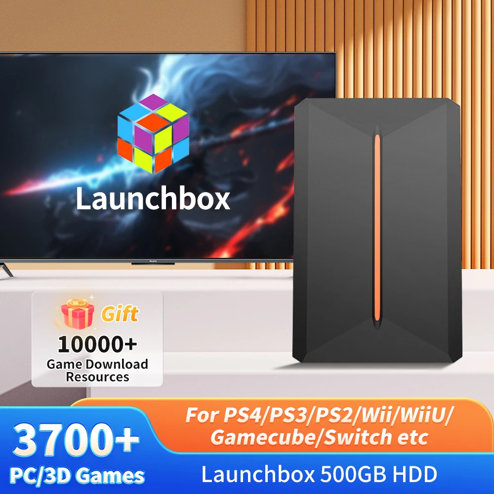 Launchbox 500 GB Spielfestplatte, tragbare Gaming-Festplatte mit 3700+PC/3D-Spielen für PS4/PS3/PS2/Wii/WiiU/Switch-Spielekonsole für PC Image