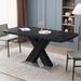 Modern Square Dining Table, Stretchable, Printed Black Marble Table Top+MDF X-Shape Table Leg with Metal Base