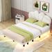 Queen Size Upholstered Platform Bed with Luxury PU Leather Headboard and Support Legs, Underbed LED Light