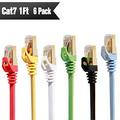 Cat 7 Ethernet Cable 1 ft 6 Pack (Highest Speed Cable) Cat7 Flat Shielded Ethernet Patch Cables - Internet Cable for Modem Router LAN Computer - Compatible with Cat 5e Cat 6 Network