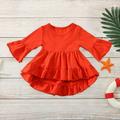 Virmaxy Toddler Children s Bottom Shirt Baby Girl Fashion Cute Solid Colour Ruffle Flare Long Sleeve Top Bottom Shirt Orange 5T