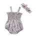 Girls Jumpsuit Suspender Sleevelesfloral Prints Multi Bow Headwear Clothes