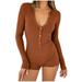 LYXSSBYX Bodysuits for Women Womens Sexy Bodysuit V-Neck Long Sleeve Yoga Rompers Workout Ribbed Pajamas Sport Jumpsuits Rompers