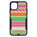 DistinctInk Case for iPhone 15 PLUS (6.7 Screen) - OtterBox Commuter Custom Black Case - Green Pink White Stripes Polka Dots