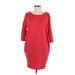 Casual Dress - Sheath Scoop Neck 3/4 sleeves: Red Print Dresses - Women's Size X-Small