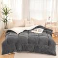 HOMDECR Quilt, Lambswool Thickened Quilt, Double Layer Warmth, Quick Heating, Cashmere Fabric Quilt, Fluffy, Warm, Anti-allergic, Hypoallergenic Lambswool Quilt (Dark gray,150 * 200CM (2.5KG))