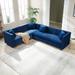 Tufted Velvet Upholstered L-shape Sectional Sofa, Channel Sofa with 4 Pillows, Modern Corner Couch for Living Room, Blue