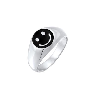 KUZZOI Herren Siegelring mit Smiling Face Emaille 925 Silber 62 Image