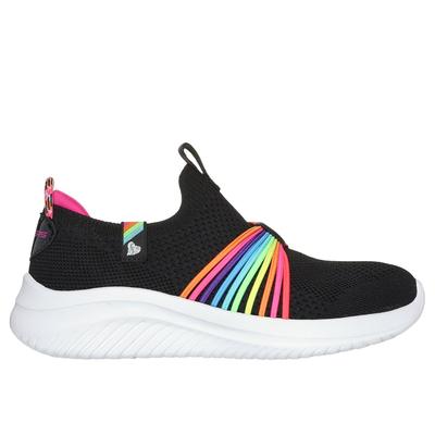 Skechers Girl's Ultra Flex 3.0 - Rainbow Speed Sneaker | Size 10.5 | Black | Textile/Synthetic | Machine Washable