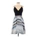 Badgley Mischka Cocktail Dress - A-Line Plunge Sleeveless: Gray Dresses - Women's Size 2