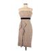 BCBGMAXAZRIA Casual Dress - Sheath Strapless Sleeveless: Tan Color Block Dresses - Women's Size 4