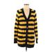 Lands' End Cardigan Sweater: Yellow Color Block Sweaters & Sweatshirts - Women's Size Medium